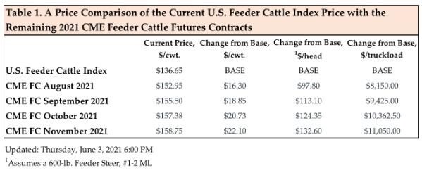 Marketing Feeder Cattle during the Second Half of 2021